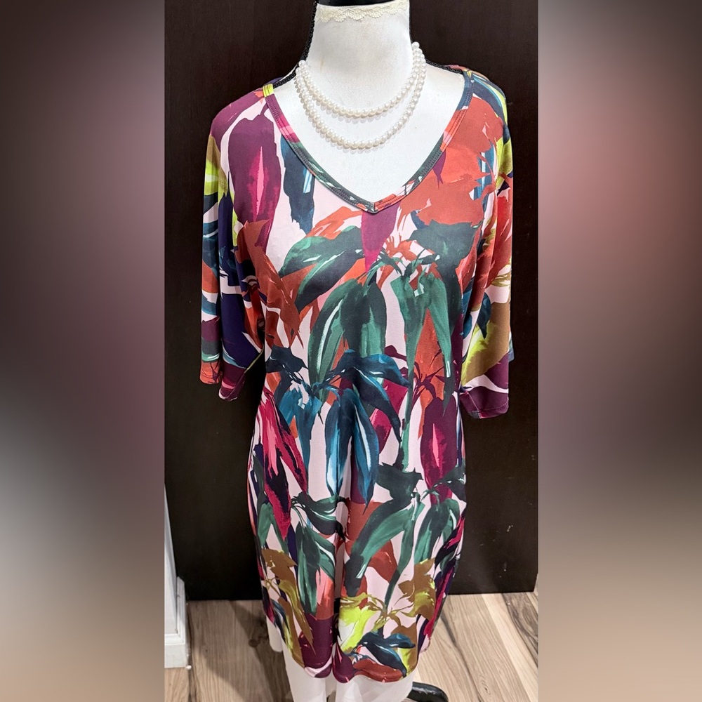 TRINA TURK Colorful Artsy Floral & Brush Strokes Print Mod Mini Dress 4